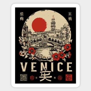 Venice Rialto Bridge Retro Japanese Style Poster Sticker